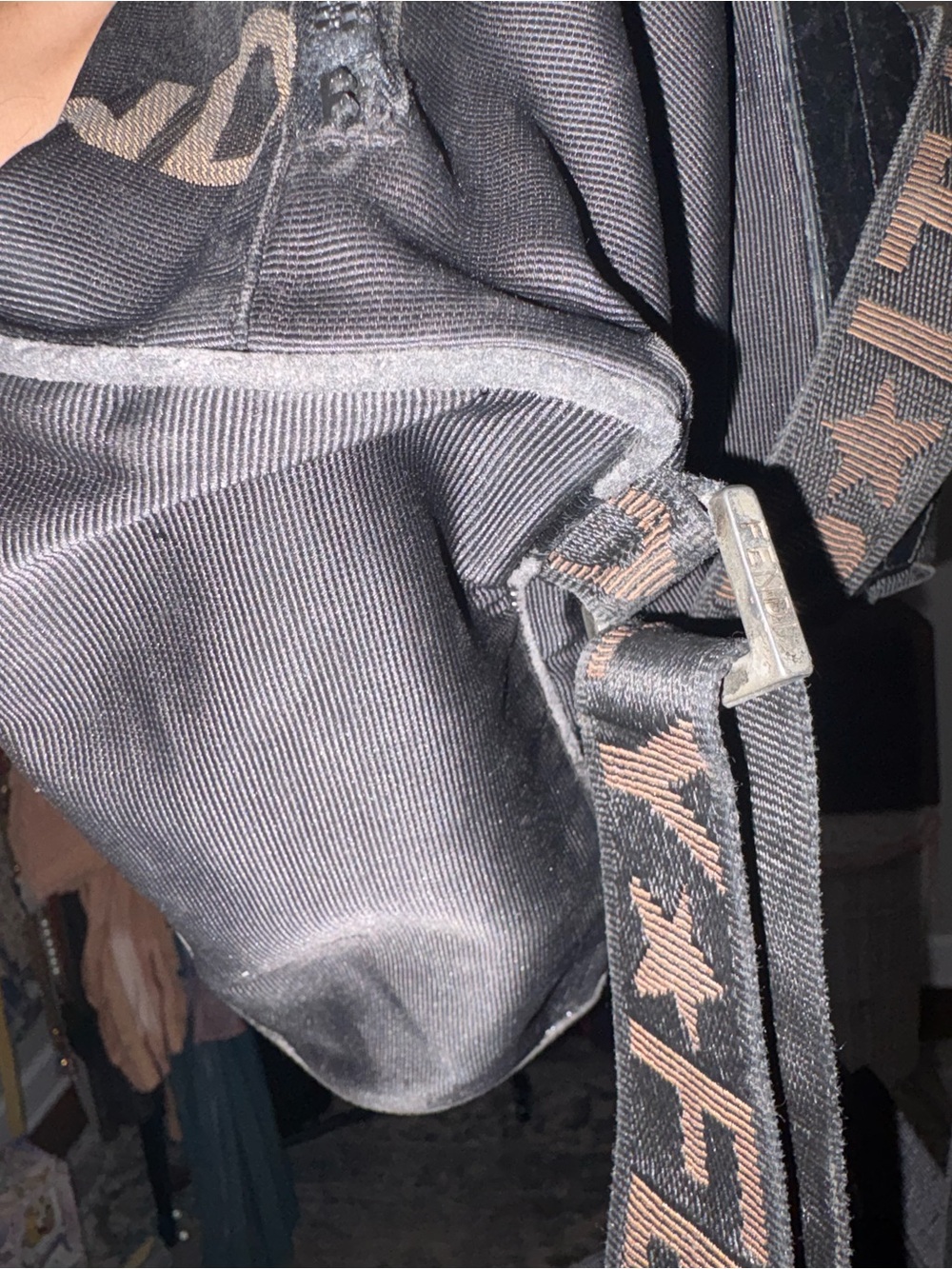 Fendi Black Nylon Logo Drawstring Backpack Vintage - Picture 10 of 11
